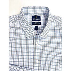Stafford Regular Fit Size 18 36-37 Men's White Blue Burgundy Check Travel Shirt